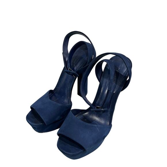 Schutz Amatista Blue Suede Strappy Heels Size 38 US 7 Block Heel Party Shoe - Picture 2 of 7